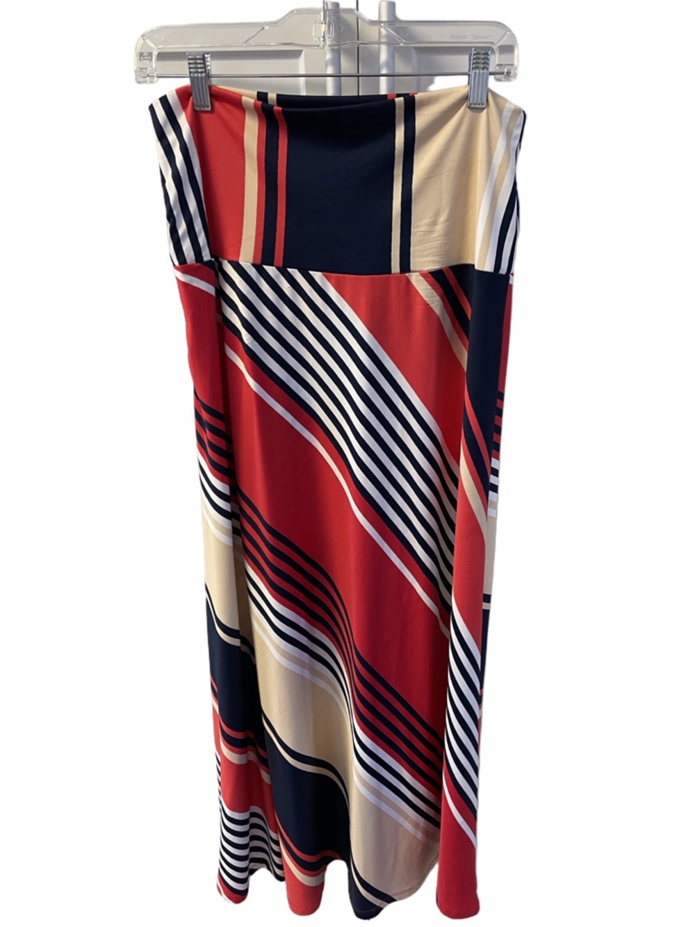 Sunny Leigh Striped Multicolor Maxi Skirt in Red, Navy & Cream Sz L